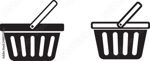 Two black and white shopping basket icons side by side