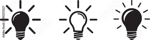 Three light bulbs with radiating lines