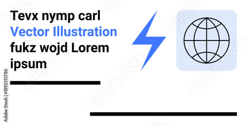 Connectivity, global communication, data exchange, internet services, energy, power system. Globe and lightning bolt icon in a minimalistic design. Connectivity and global communication