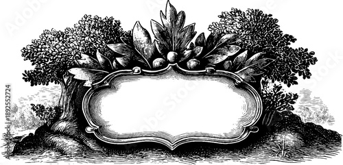 Heraldic botanical frame design with vintage engraving for elegant label