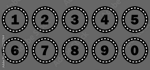 simple coloring and black numbers icon with coloring outline circle. from 0 to 9. vector illustration