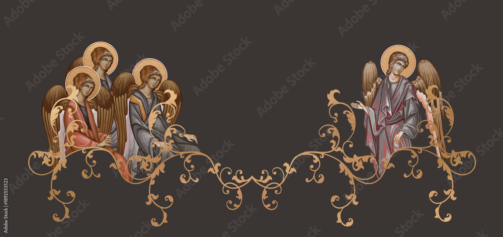 Naklejka premium Decorative border featuring angels. Byzantine sacred art