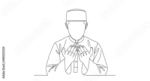Serene man in traditional outfit praying with clasped hands, conveying devotion and spirituality