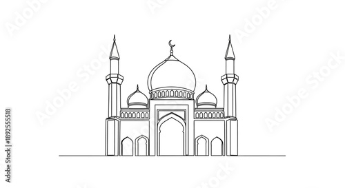 Majestic Middle Eastern mosque with stunning design and tall minarets for your project