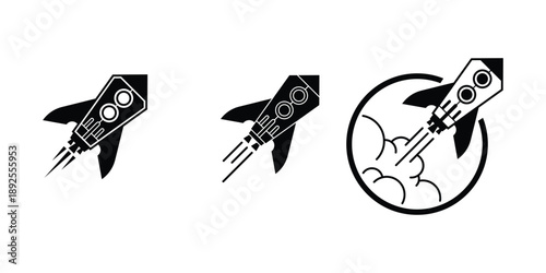 The dynamic rocket forms convey the idea of starting a journey, accelerating growth, breaking limits, and reaching new heights