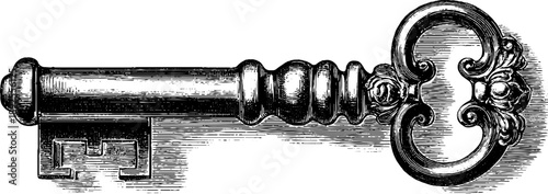 Intricate vintage key design with botanical detail for antique collection and decor