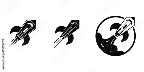 The dynamic rocket forms convey the idea of starting a journey, accelerating growth, breaking limits, and reaching new heights