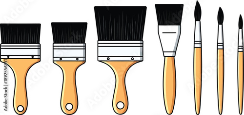 Cartoon paint brushes in different sizes and shapes paintbrushes painting tools equipment