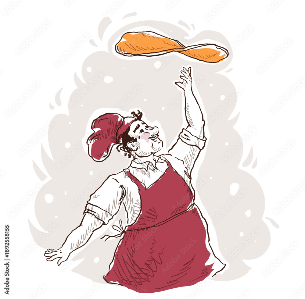 Obraz premium Сhef holds pizza on peel