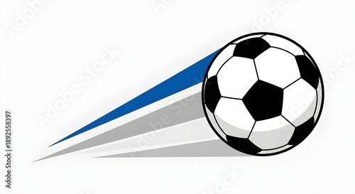 Soccer ball speeding with a blue and gray trail, symbolizing fast-paced football action