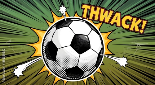 Wallpaper Mural Dynamic comic book style soccer ball illustration with "thwack!" sound effect Torontodigital.ca