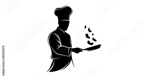 silhouette of a chef  holding pan