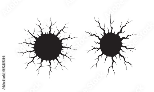 Cracked hole effect with radial damage and grunge texture on white background Vector