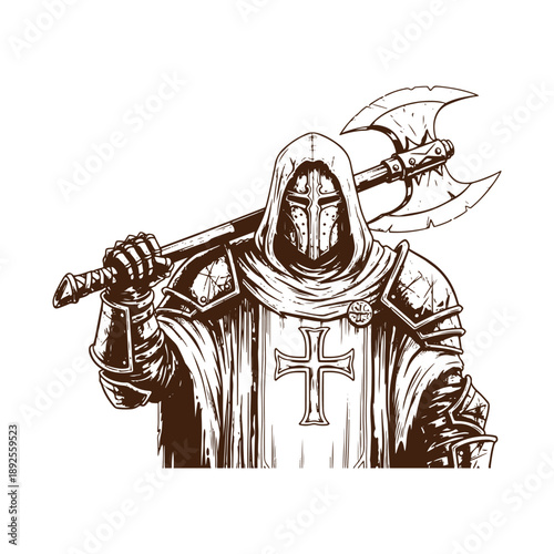 Knight templar holding a battle axe