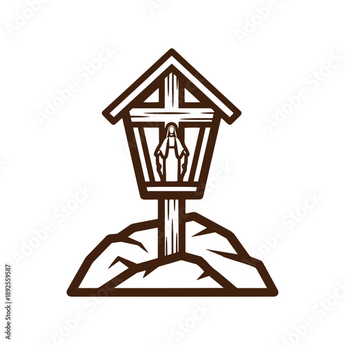 Worship place with virgin mary statue illustration