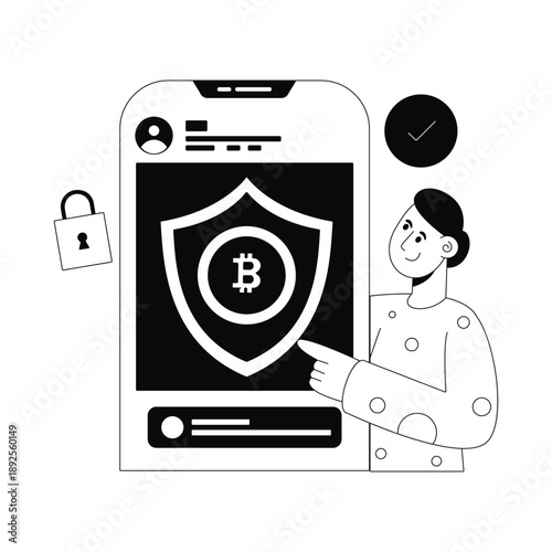 Cryptocurrency security  Vector Black and white Illustration