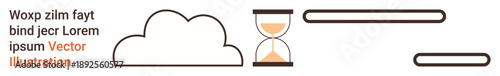 Time management, data storage, digital progress, cloud technology, workflow, information systems. Minimalistic hourglass, cloud and loading bars. Time management and data storage concepts