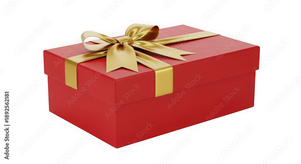 Fototapeta premium Red gift box with gold ribbon isolated on transparent background