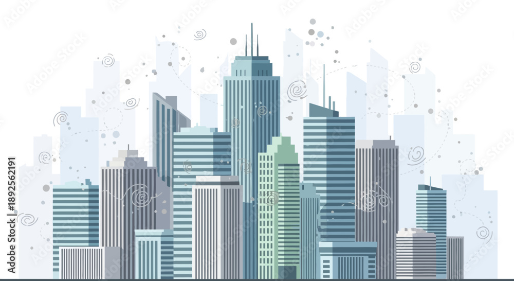 Fototapeta premium Cityscape Illustration Modern Skyscrapers Against a Light Background.