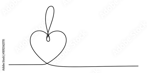 A single continuous line drawing of a simple heart shape with a loop on white background Vector, illustration