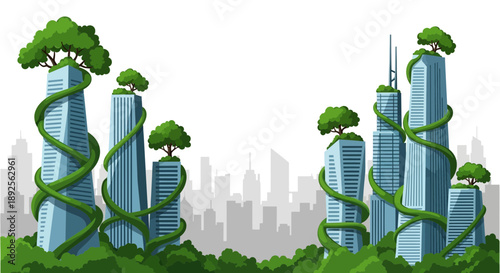 EcoFriendly Cityscape Green Buildings and Nature Integration.