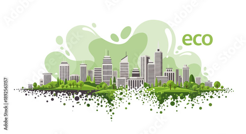 EcoFriendly Cityscape Sustainable Urban Development with Green Initiatives and Modern Architecture.