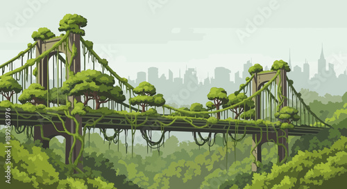Overgrown Bridge Nature Reclaims Urban Infrastructure in a PostApocalyptic World.