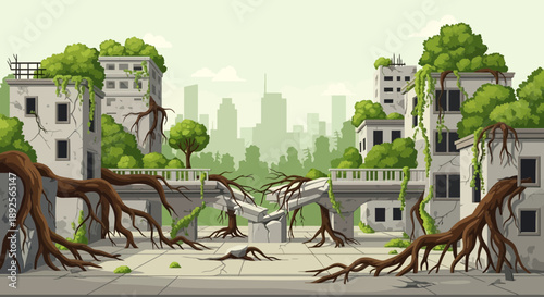 Overgrown Ruins Nature Reclaims a PostApocalyptic Cityscape.