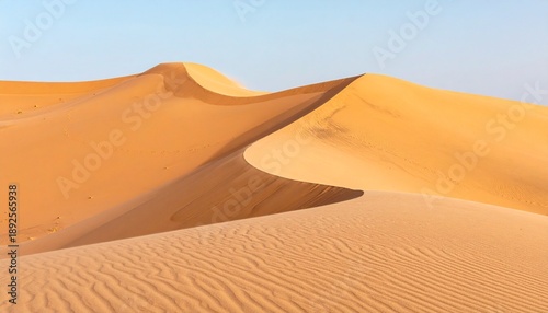 Sandy dunes stretching across the desert landscape under a clear blue sky