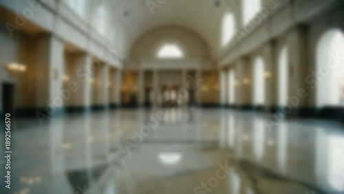 Wallpaper Mural Blurred background of City hall building interior lobby with high ceiling, marble floor reflections, government building background, daytime, soft diffused lighting. Torontodigital.ca