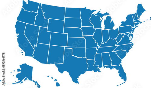 United States Federal States Map in Blue Infographic Style
