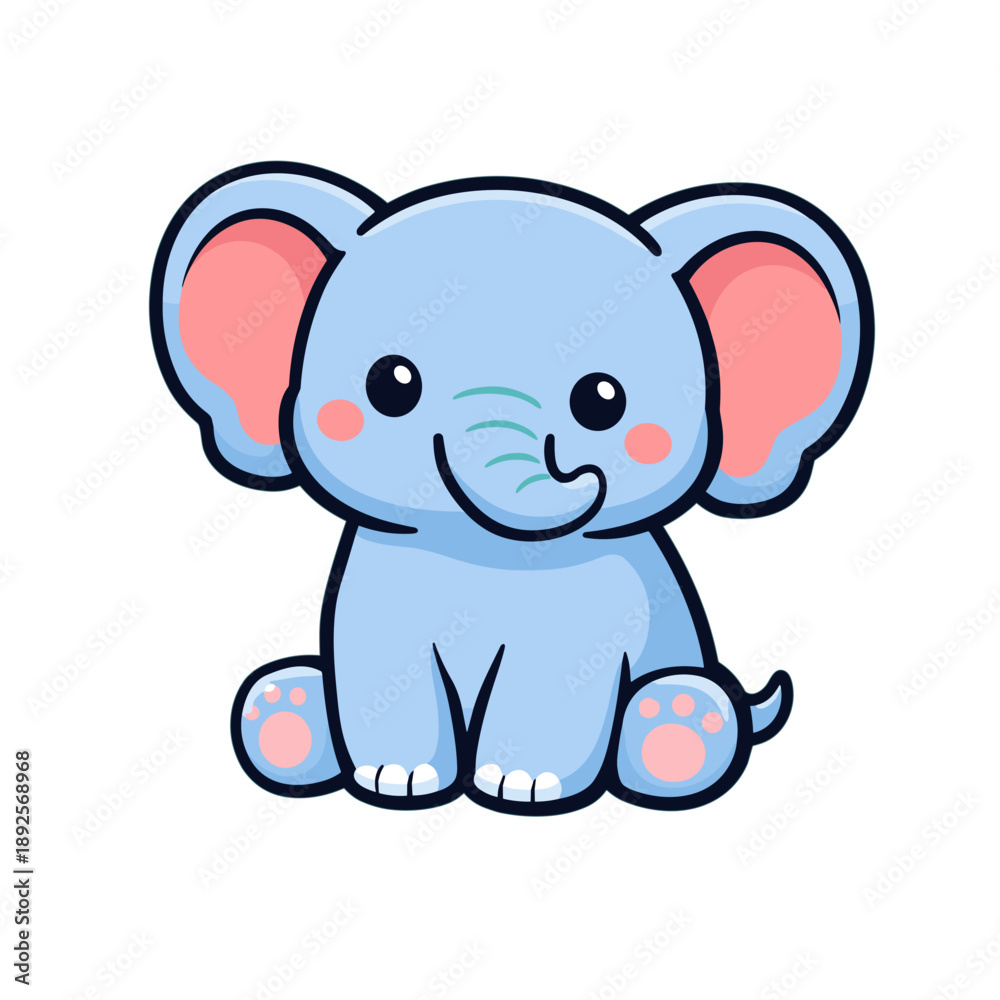 Obraz premium Cute Cartoon Baby Elephant, Adorable Pachyderm Illustration