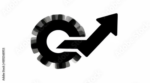 Gear and Upward Arrow Icon for Business Growth, Industrial Development and Progress, Business Strategy Symbol, Flat Cartoon Illustration Style