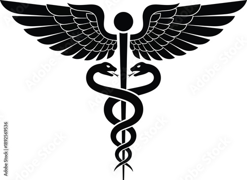 Silhouette of rod of asclepius isolated on transparent background