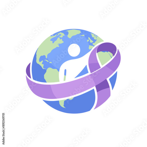 Colorful Ribbon Around Earth, Global Awareness Concept