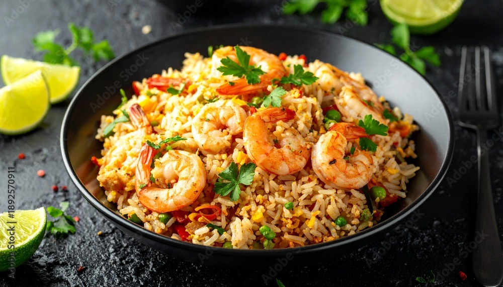 Fototapeta premium Khao Pad mit Garnelen
