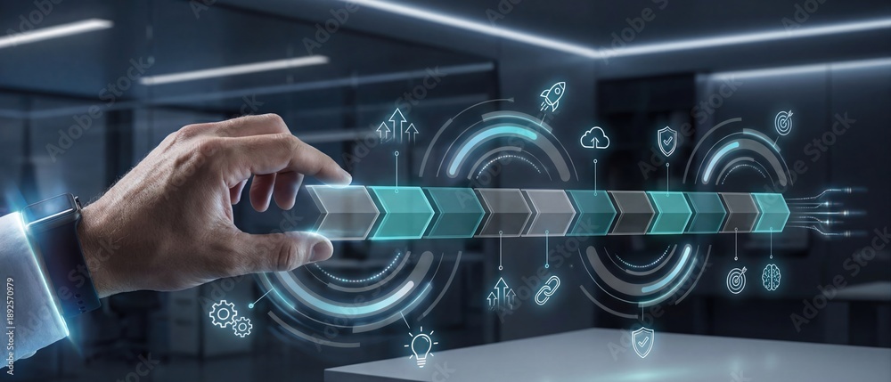 Fototapeta premium Digital transformation business strategy workflow optimization technology roadmap project management innovation process data visualization in modern corporate environment.