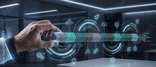 Digital transformation business strategy workflow optimization technology roadmap project management innovation process data visualization in modern corporate environment.