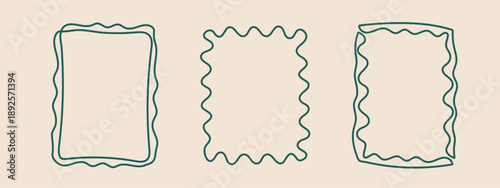 Rectangular doodle frame stamp, hand-drawn wavy curly engagement monograms. Edgings and cadres with simple sketchy scribble swirl design photo decoration old-fashioned greeting elements. Editable