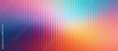 Abstract colorful gradient background with fluted glass effect. Vector illustration of ribbed texture, vertical lines and frosted blur in pink, blue and orange for modern design.