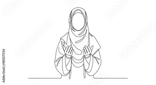 A hijab-wearing woman performing prayer with a composed and professional posture in a modern environment, blending spirituality with contemporary lifestyle.
