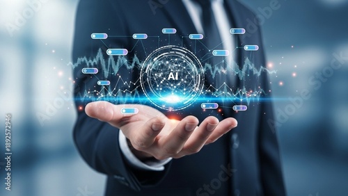 businessman touching virtual screen
