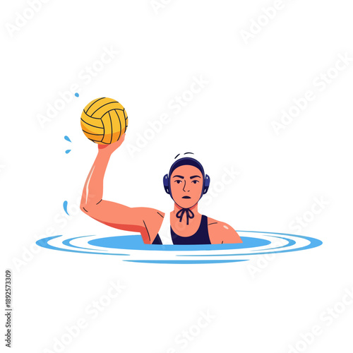 Water polo player preparing to throw ball while swimming in pool  
