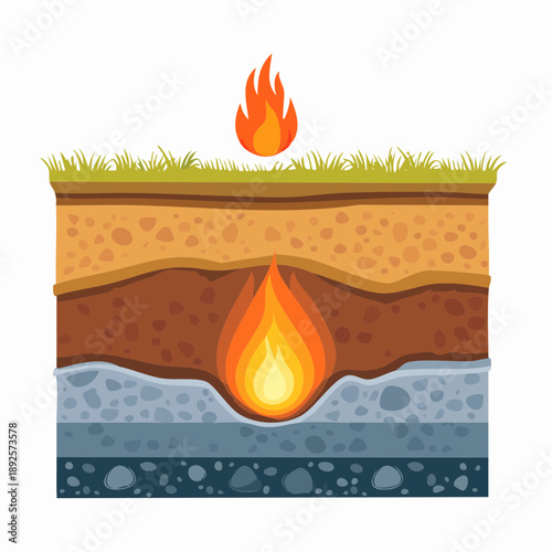 Cross section Illustration of Earths Layers with Volcano Concept