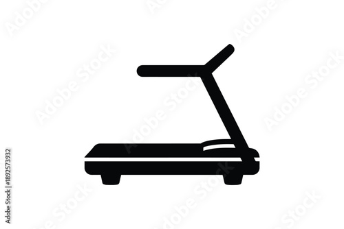 Black silhouette of a treadmill on a white background, gym equipment for cardio exercise and running