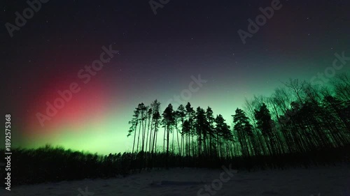 4k timelapse with northern lights and winter landscape. 4k aurora borealis.