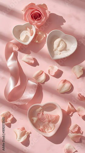 Valentine's Day: Soft Flat Lay with Candies and Ceramic Decor.