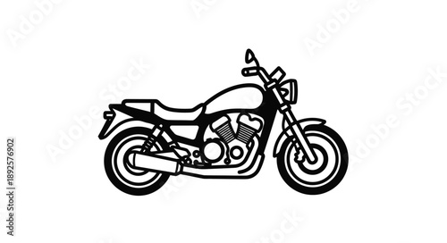 Simple black and white illustration of a classic motorcycle side view