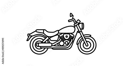 Simple black and white line drawing of a classic motorcycle side view