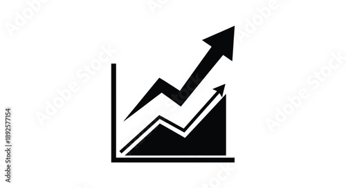 Black and white graphic depicting a rising bar graph and upward trend
